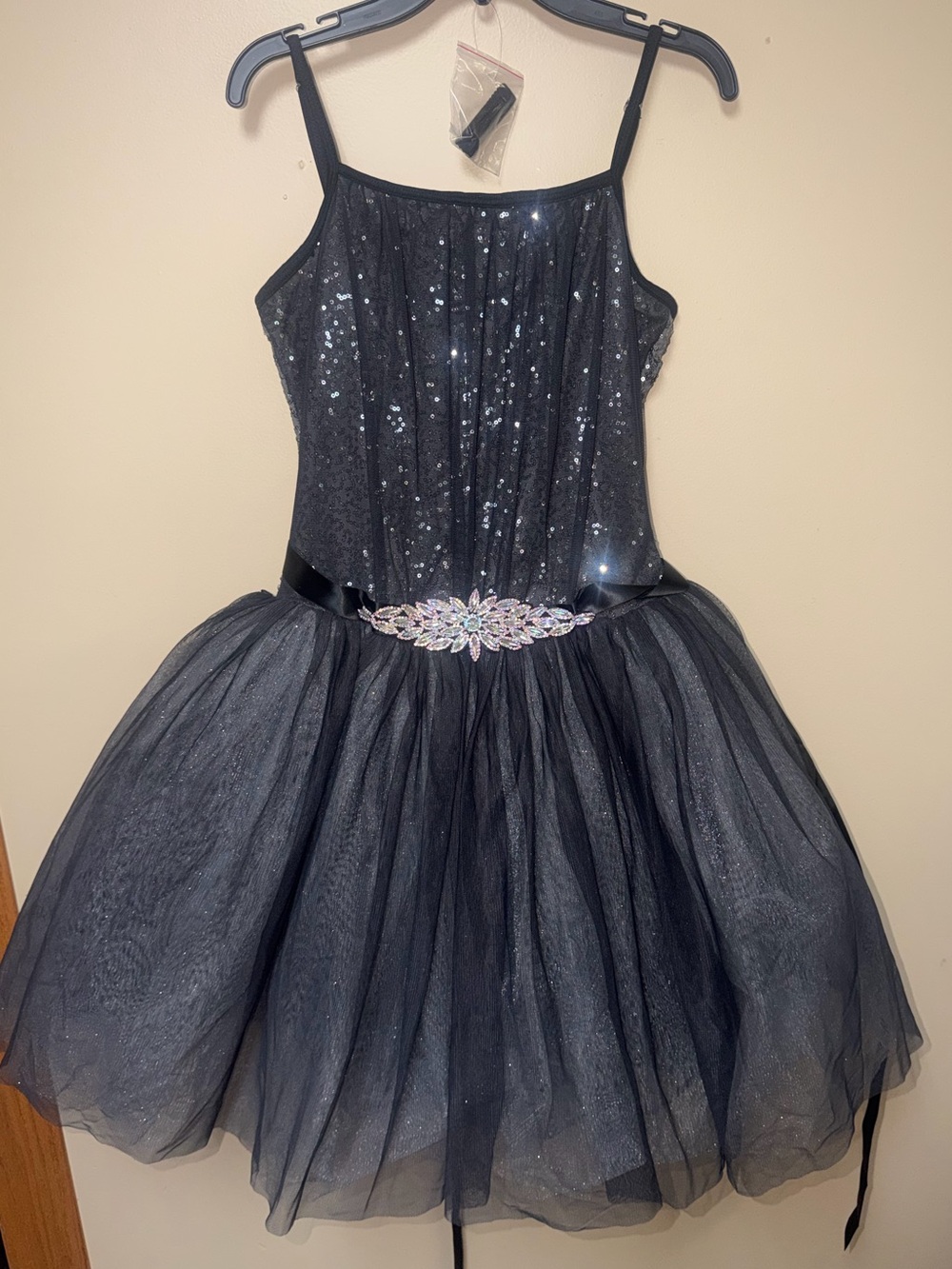 Black Sequin Tulle Party Dress with Crystal Accent